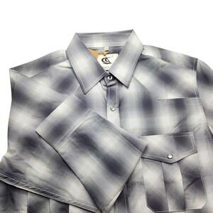 Coevals Club Men Grey Ombre Plaid Western Pearl Snap Shirt Long Sleeve Small NWT